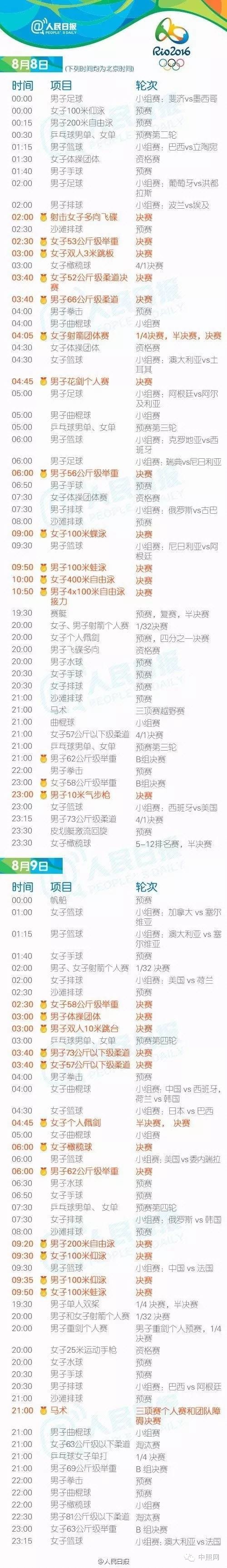 照明人看奥运，收藏这一条就够了！（奥运完整赛程表）