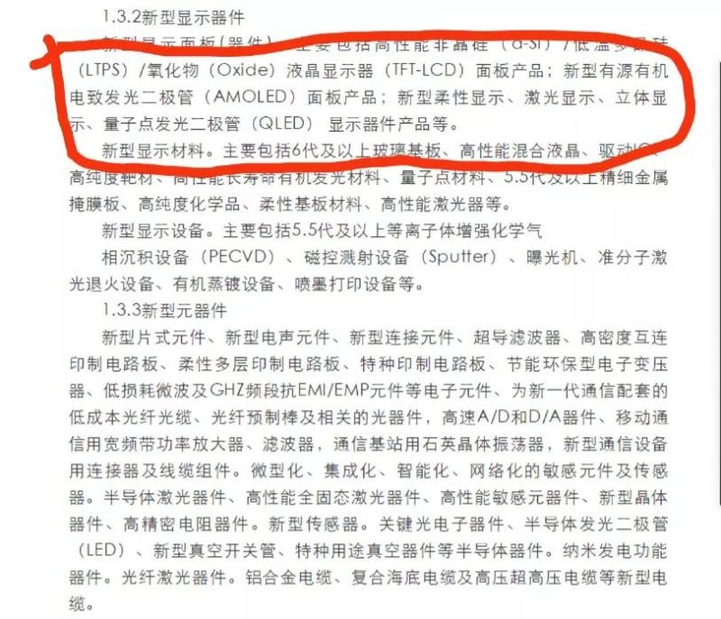 国家发改委新版《战略新兴产业指导目录》：OLED在其中