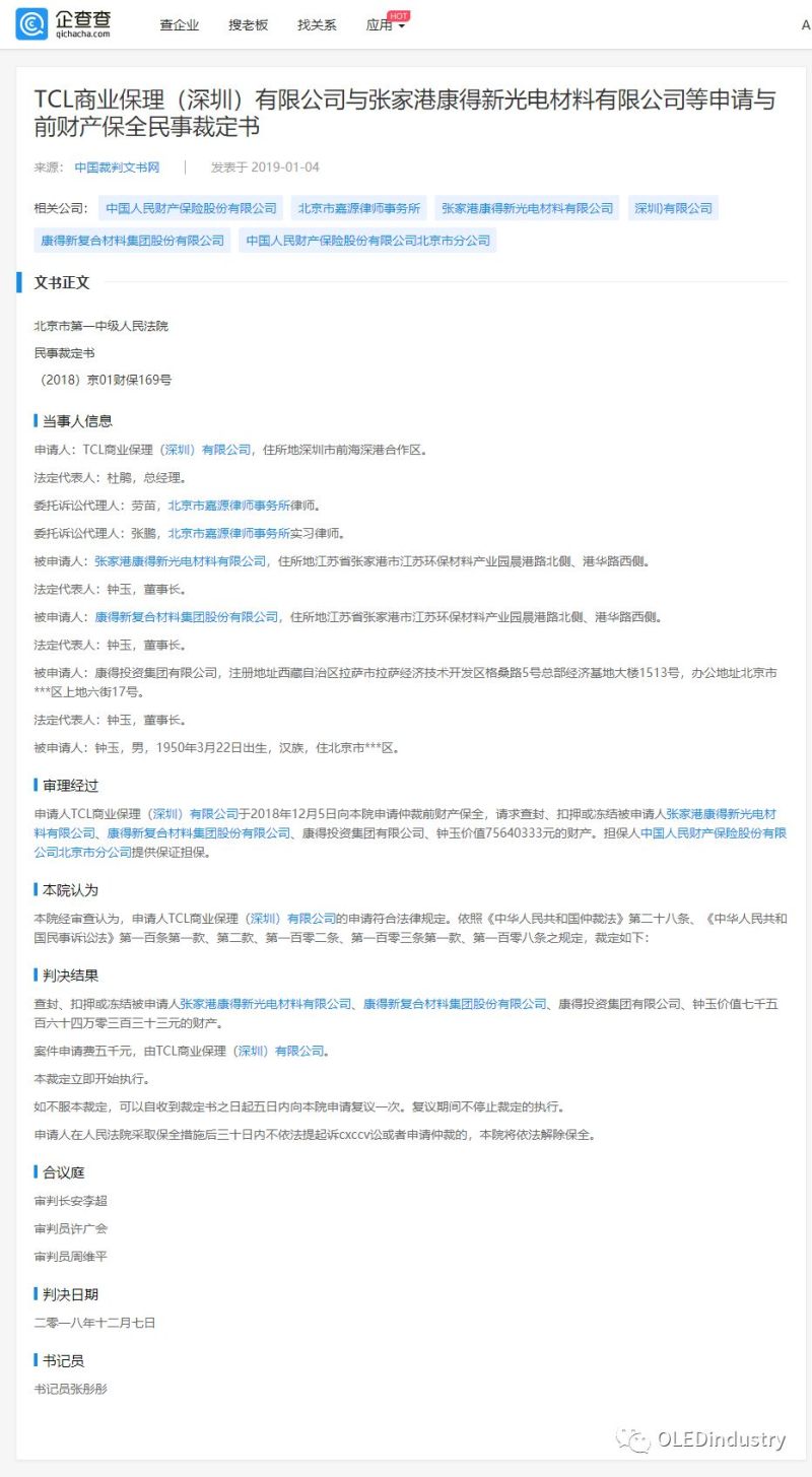 康得新摊上事了！董事长及公司超7000万资金被法院查封