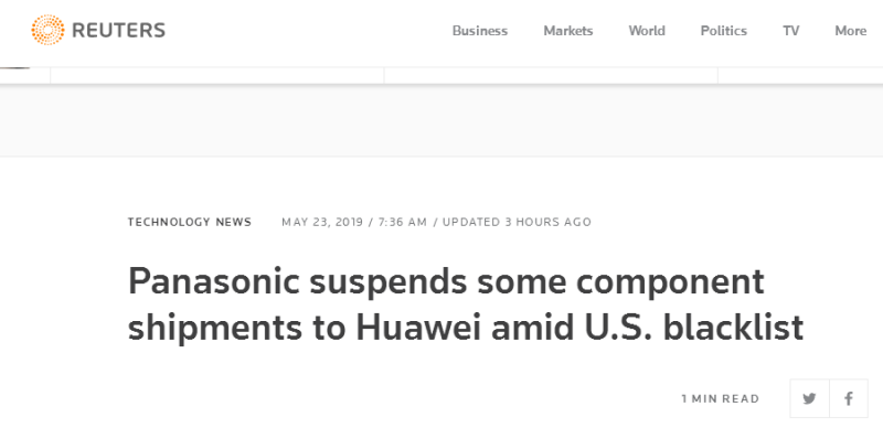 松下“严正声明”：对华为供货正常