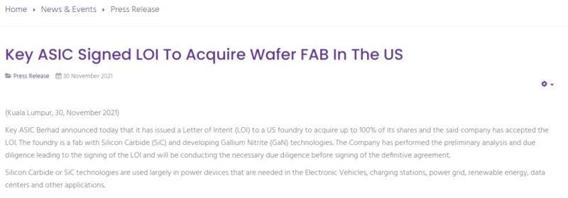Key ASIC收购碳化硅代工厂